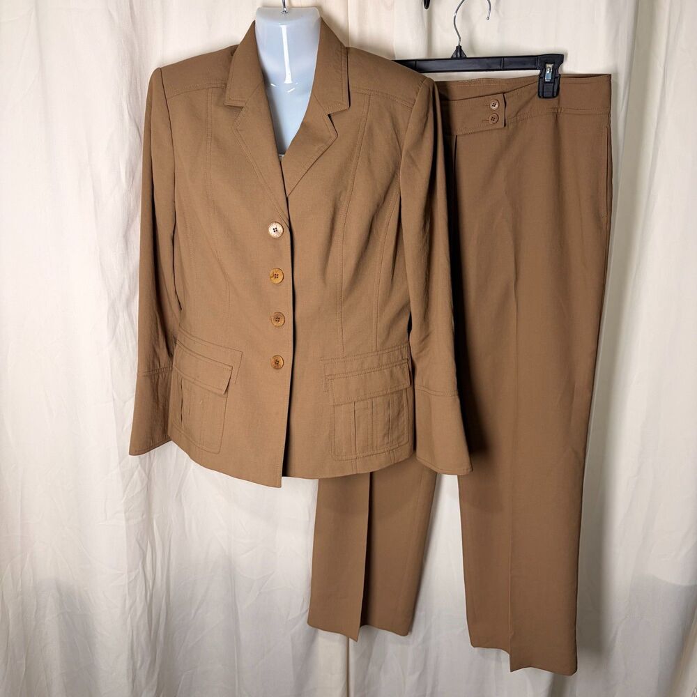 Anne Klein Camel Tan 2pc Pantsuit Set Size 12 (Blazer) / 12P (Pants)